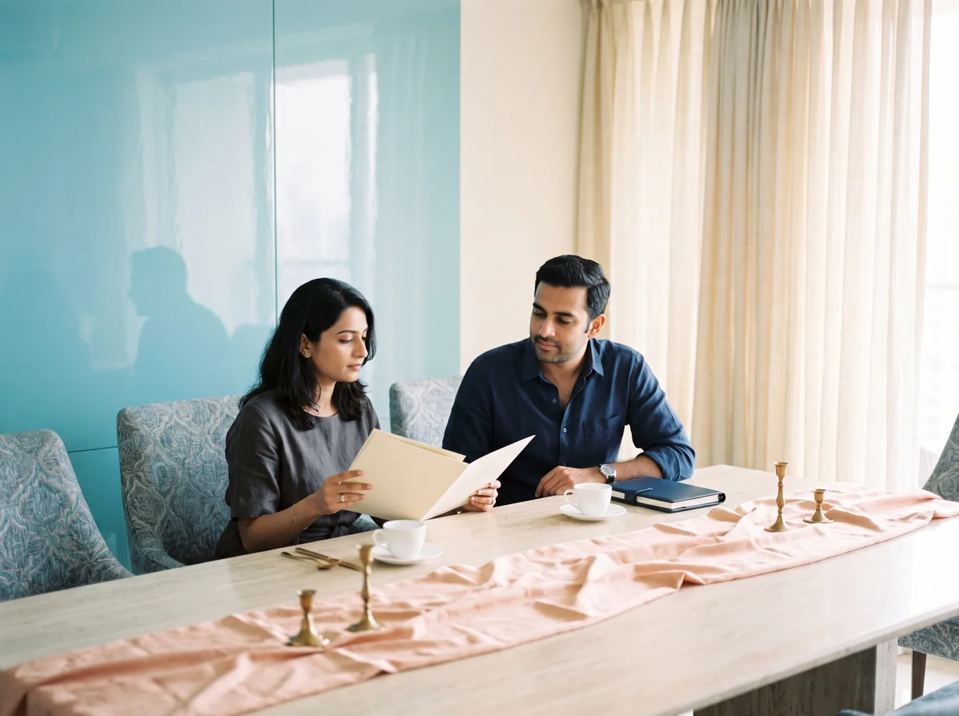 A couple having a private conversation together at home